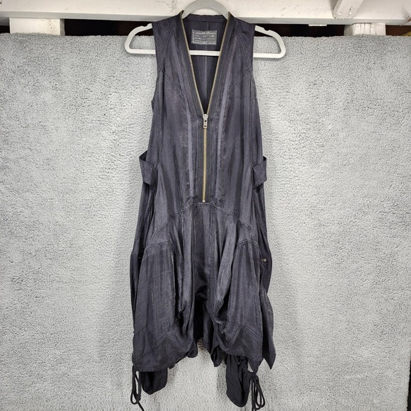 AllSaints Zeeda Dress Size 6 Parachute Sleeveless Zip Pockets Lyocell‎ Charcoal - Picture 1 of 15